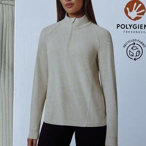 Mondetta Women's M Active Ribbed 1/4 Zip Top Beige d1501